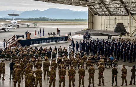 Joint Base Elmendorf-Richardson installation with Chugach Mountains in the background